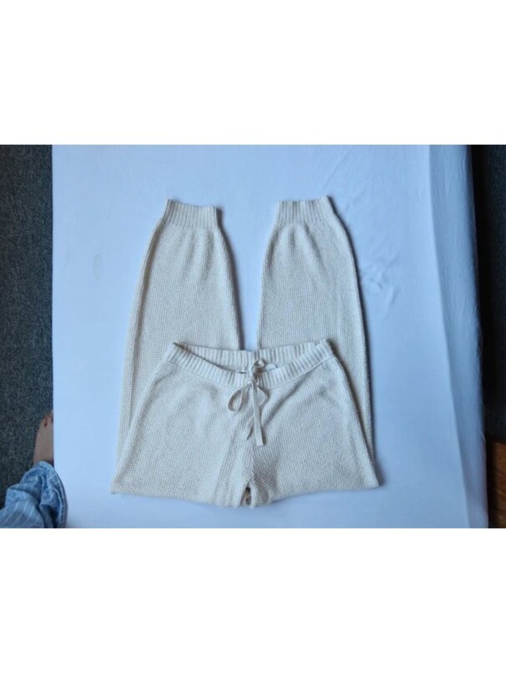 Aerie Cream Waffle Knit Jogger Pants Cozy Lounge Drawstring High Rise